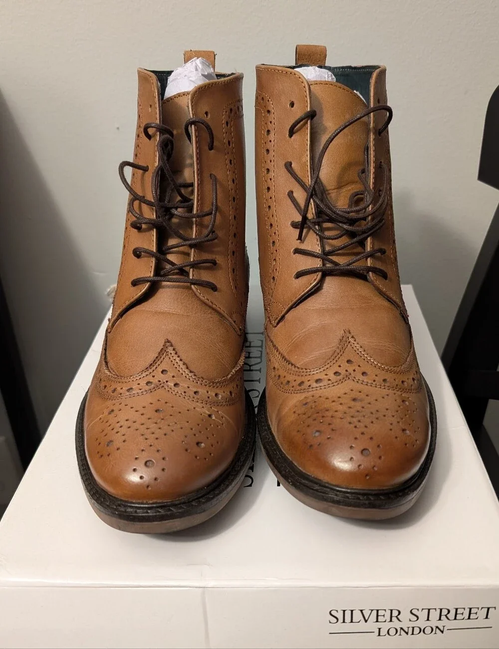 Men's Silver Street London Brogue Boots - Tan Leather
